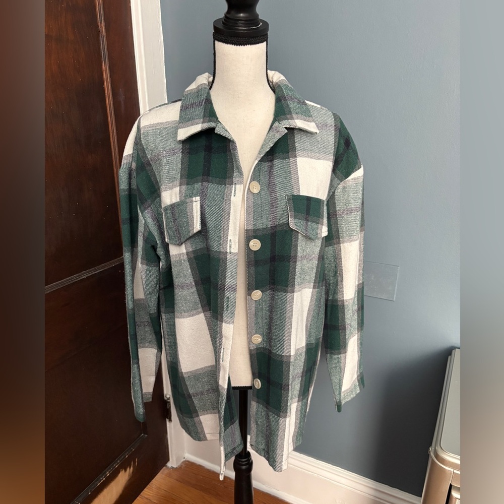 SHEIN LUNE Plaid Print Drop Shoulder Flap Detail Coat - Picture 3 of 5